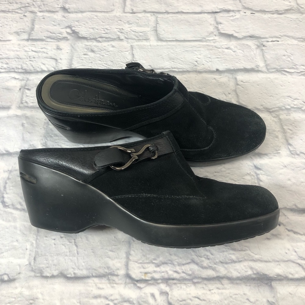 Cole Haan Black Leather Slide on Mules Clogs Nike Air 9-9.5 Side buckle